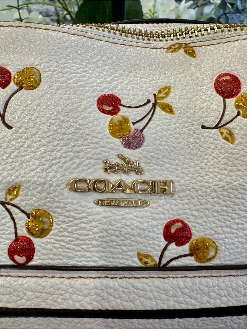 🍒COACH City Tote in Glitter Cherry Print Pebbled Leather (Style 27502)
